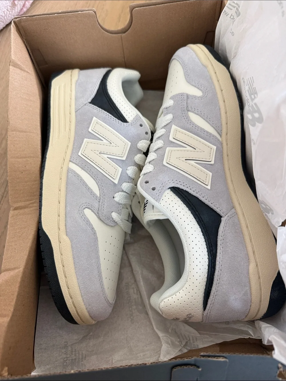 New Balance Men’s 480 Sneakers in White, Light Gray and Navy